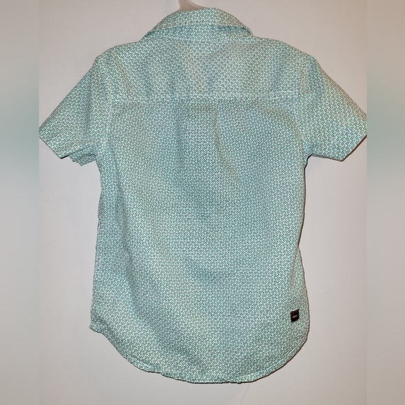 🔷️ Tea Collection Green Blue Geometric Print Button Front Cotton Shirt Boys 2T - Picture 3 of 5
